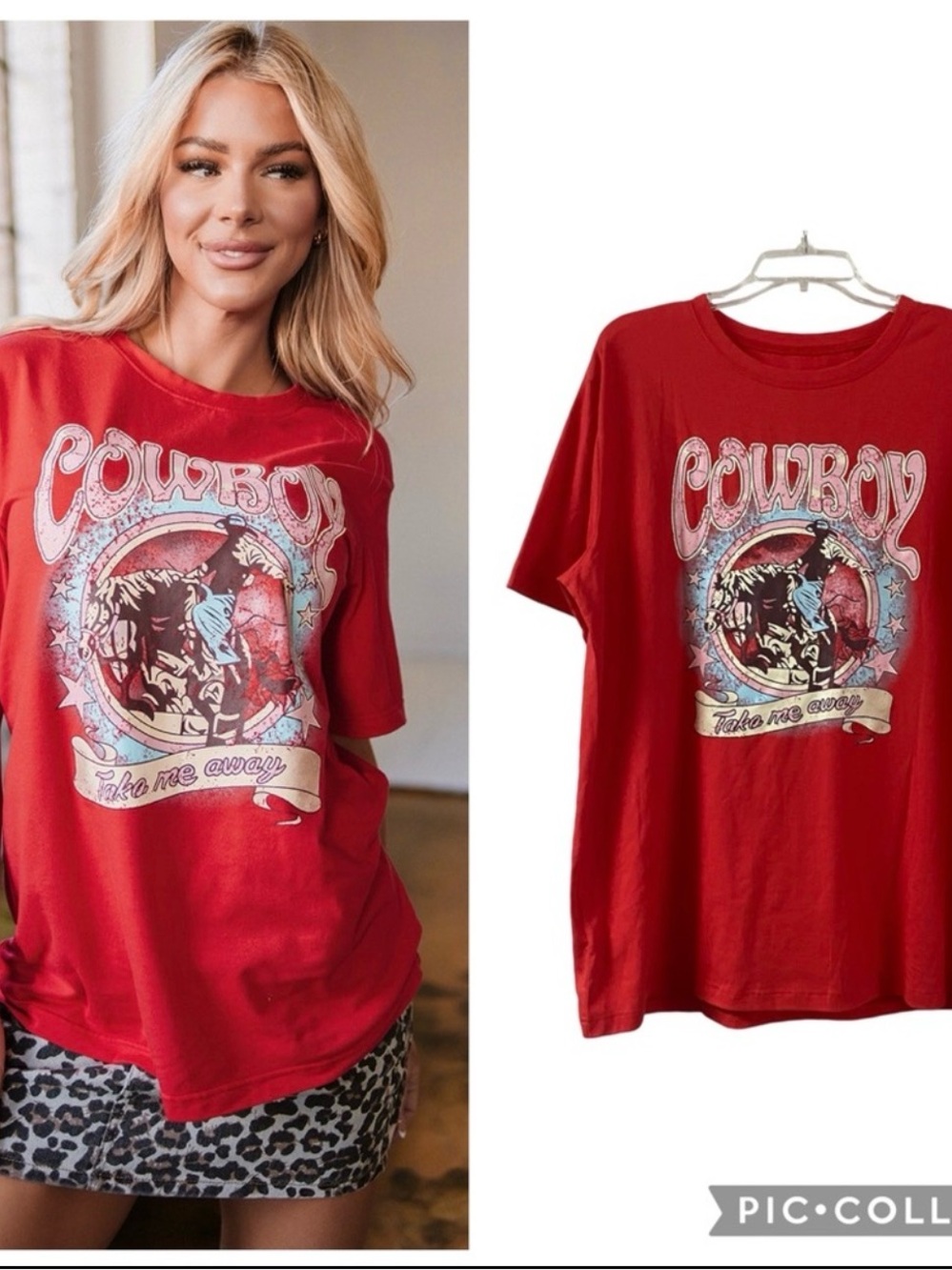 Red Cowboy Take Me Away Graphic Tee Western Rodeo Oversized T-Shirt Size XL